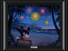 Mickey and Minnie Mouse ”Evening Fireworks on the Beach” by Tim Rogerson Framed Canvas Artwork – Limited Edition now out for purchase