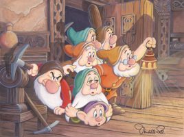 Snow White and the Seven Dwarfs ”Intruder in the Cottage” Gallery Wrapped Canvas by Michelle St.Laurent – Limited Edition is here now