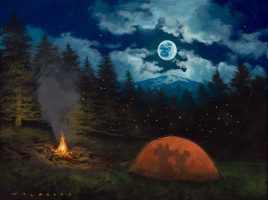 Mickey and Minnie Mouse ”Camping under the Moon” Gallery Wrapped Canvas by Walfrido Garcia – Limited Edition is now out