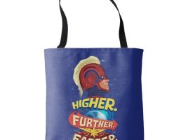 Marvel’s Captain Marvel Higher Further Faster Tote Bag – Customizable | Disney Store is now available