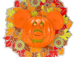 Mickey Mouse Jack-o’-Lantern Wreath Light-Up Halloween Pin is available online