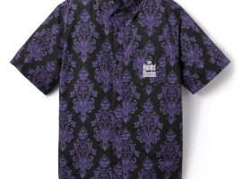 The Haunted Mansion Wallpaper Woven Shirt for Adults is available online for purchase