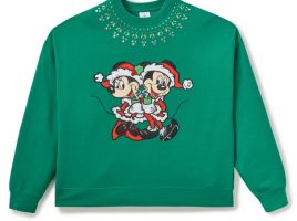 Santa Mickey and Minnie Mouse Holiday Pullover Sweatshirt for Women is available online for purchase