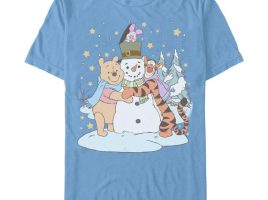 Winnie the Pooh Piglet and Tigger with Snowman Holiday T-Shirt for Adults now available for purchase