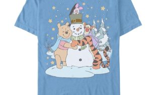 Winnie the Pooh Piglet and Tigger with Snowman Holiday T-Shirt for Adults now available for purchase