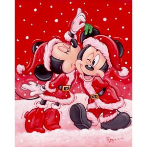Mickey and Minnie Mouse ''Under the Mistletoe'' Gallery Wrapped Canvas by Tim Rogerson - Limited Edition