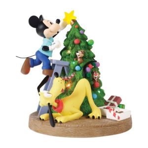 Mickey Mouse and Friends ''Bring Home the Holiday Cheer'' Light-Up Figure by Precious Moments - Pluto's Christmas Tree