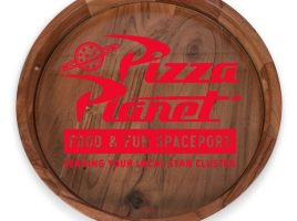 Pizza Planet Barista Round Acacia Wood Serving Tray with Glass Insert and Handles – Toy Story