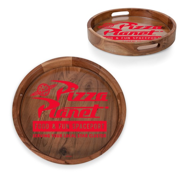 Pizza Planet Barista Round Acacia Wood Serving Tray with Glass Insert and Handles - Toy Story