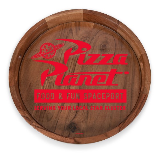 Pizza Planet Barista Round Acacia Wood Serving Tray with Glass Insert and Handles - Toy Story