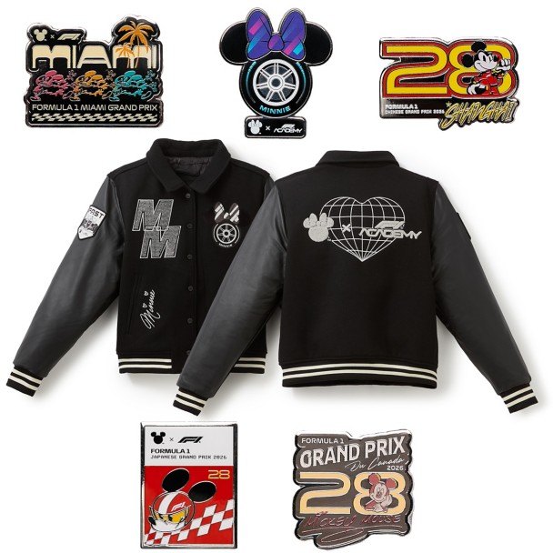 Disney x F1 ACADEMYTM Minnie Mouse Varsity Jacket for Women and Pins Set – D23 The Ultimate Disney Fan Event