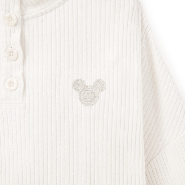 Mickey Mouse Icon 1/4 Button Down Long Sleeve Knit Top for Women