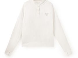 Mickey Mouse Icon 1/4 Button Down Long Sleeve Knit Top for Women