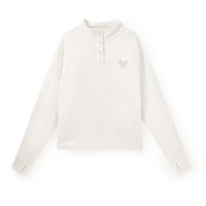 Mickey Mouse Icon 1/4 Button Down Long Sleeve Knit Top for Women