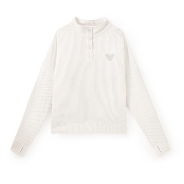 Mickey Mouse Icon 1/4 Button Down Long Sleeve Knit Top for Women