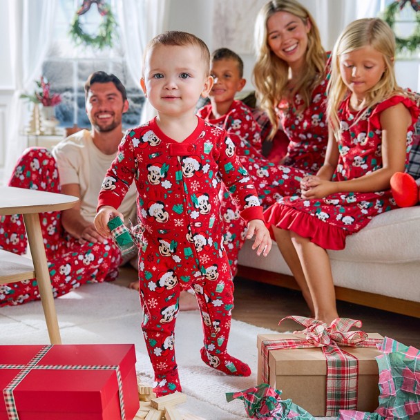Santa Mickey and Minnie Mouse Holiday Stretchie Sleeper for Baby