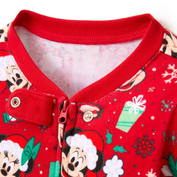 Santa Mickey and Minnie Mouse Holiday Stretchie Sleeper for Baby