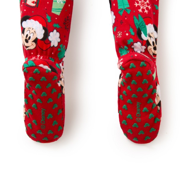 Santa Mickey and Minnie Mouse Holiday Stretchie Sleeper for Baby