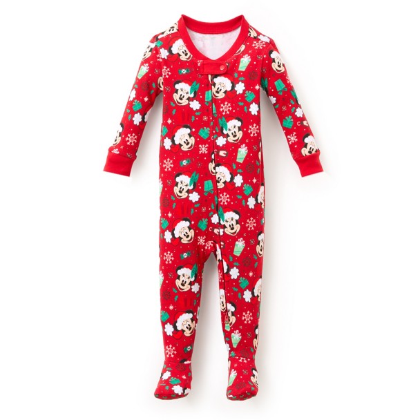 Mickey and Minnie Mouse Holiday Hooded One-Piece Pajama for Adults