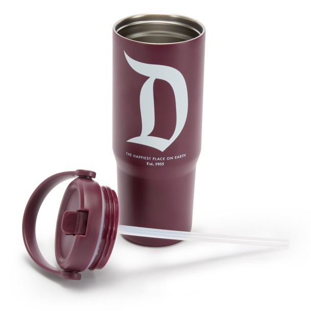 Disneyland 27 oz. Stainless Steel Water Bottle with Built-In Straw - Maroon