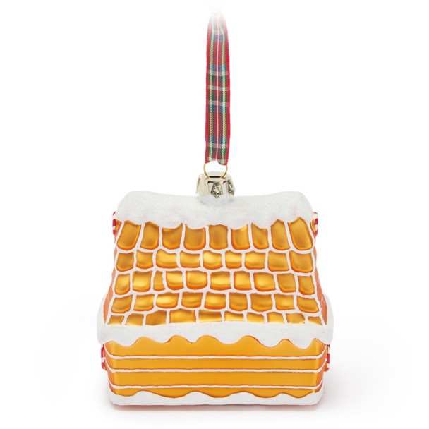 Santa Mickey and Minnie Mouse Gingerbread House Glass Ornament