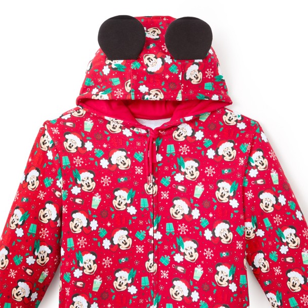 Mickey and Minnie Mouse Holiday Hooded One-Piece Pajama for Adults