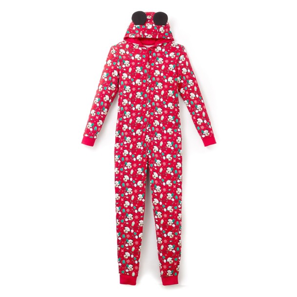 Mickey and Minnie Mouse Holiday Hooded One-Piece Pajama for Adults Mickey and Minnie Mouse Holiday Hooded One-Piece Pajama for Adults