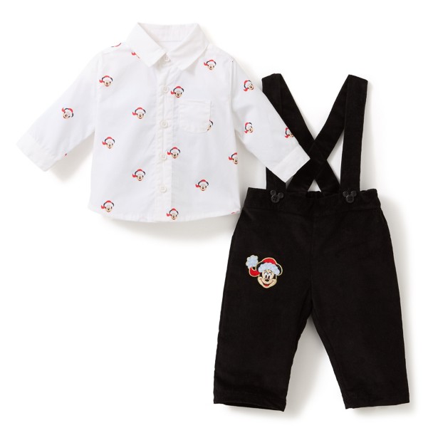Santa Mickey Mouse Overalls and Shirt Set for Baby