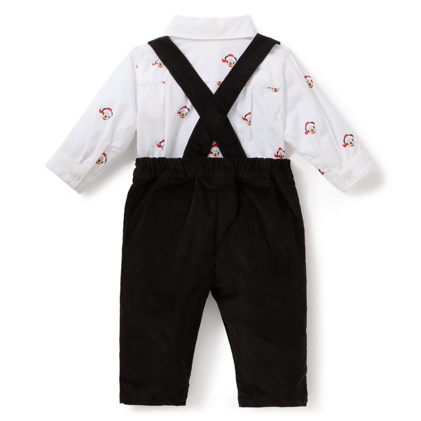 Santa Mickey Mouse Overalls and Shirt Set for Baby