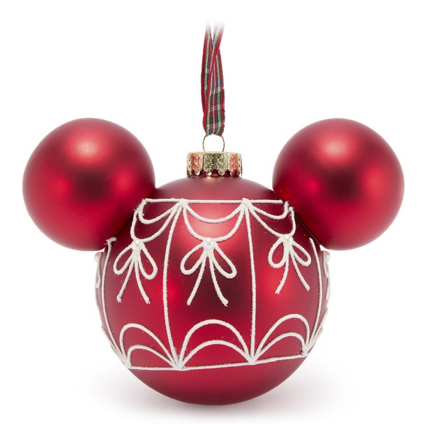 Mickey Mouse Icon Glass Ball Ornament with Fantasyland Castle - Red