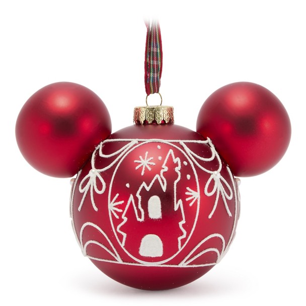 Mickey Mouse Icon Glass Ball Ornament with Fantasyland Castle – Red Mickey Mouse Icon Glass Ball Ornament with Fantasyland Castle – Red