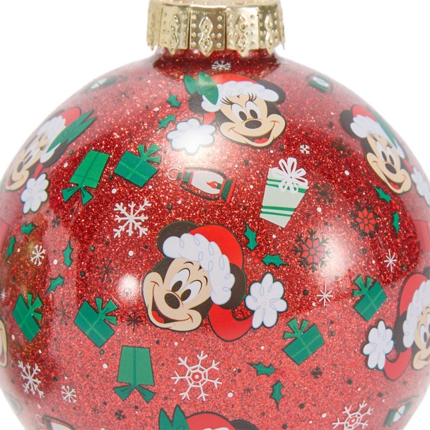 Santa Mickey and Minnie Mouse Disney Parks Glass Ball Ornament Set