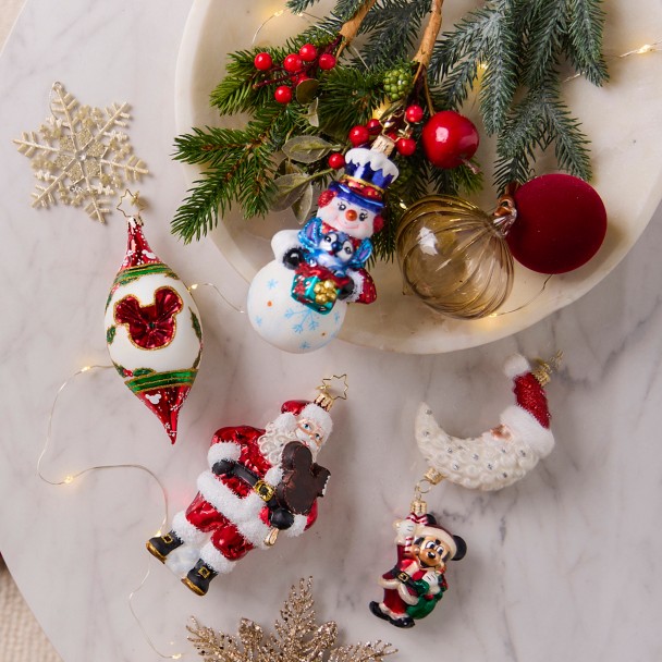 Santa Mickey Mouse and Santa Claus Moon Dangler Glass Ornament by Christopher Radko