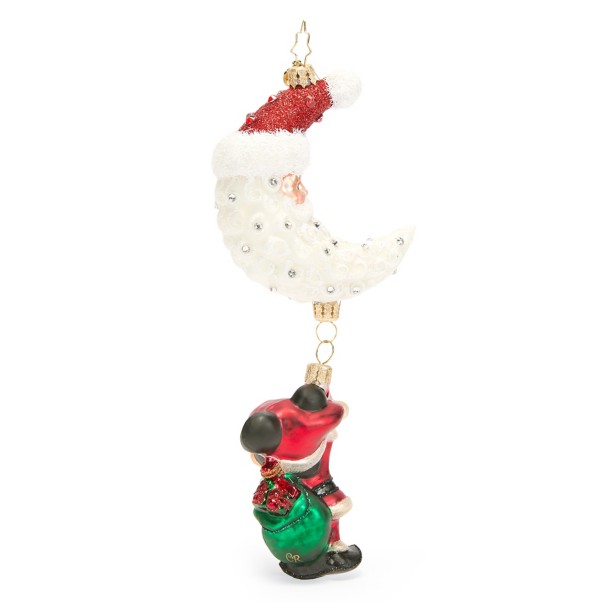 Santa Mickey Mouse and Santa Claus Moon Dangler Glass Ornament by Christopher Radko