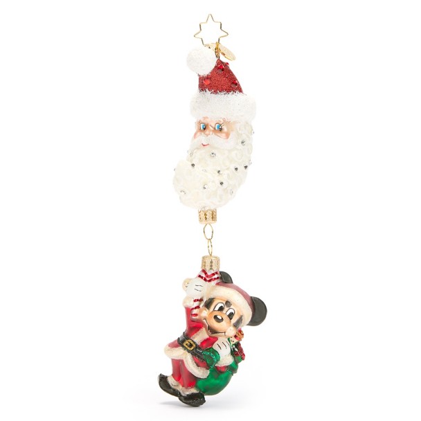 Santa Mickey Mouse and Santa Claus Moon Dangler Glass Ornament by Christopher Radko Santa Mickey Mouse and Santa Claus Moon Dangler Glass Ornament by Christopher Radko