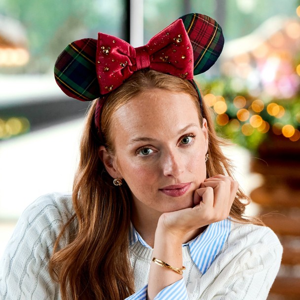 Minnie Mouse Plaid Holiday Ear Headband for Adults