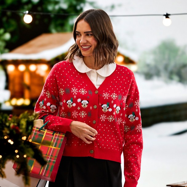 Mickey and Minnie Mouse Holiday Cardigan Sweater for Women