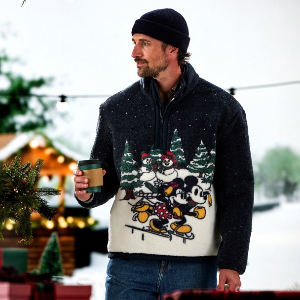 Mickey and Minnie Mouse Faux Shearling Holiday 1/4 Zip Jacket for Adults