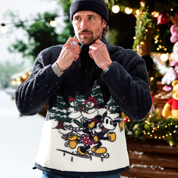 Mickey and Minnie Mouse Faux Shearling Holiday 1/4 Zip Jacket for Adults