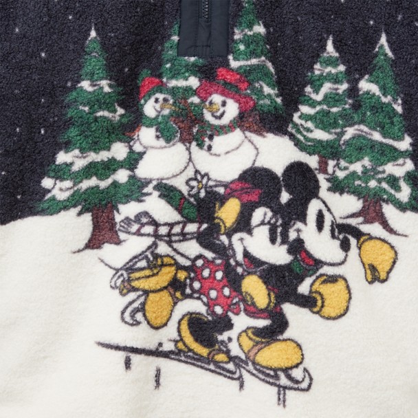 Mickey and Minnie Mouse Faux Shearling Holiday 1/4 Zip Jacket for Adults