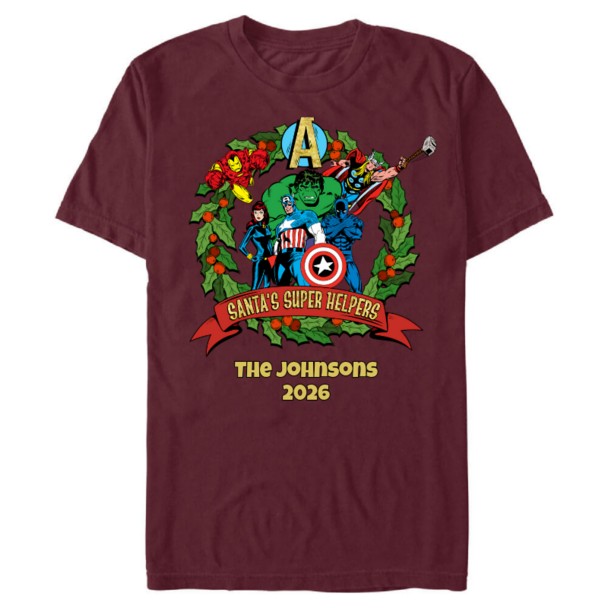 Marvel’s Avengers Santa’s Super Helpers Retro Christmas Wreath Holiday T-Shirt – Customized | Disney Store