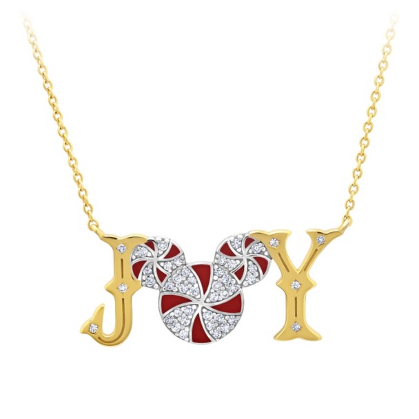 Mickey Mouse Icon Peppermint Swirl ”Joy” Holiday Necklace by CRISLU Mickey Mouse Icon Peppermint Swirl ”Joy” Holiday Necklace by CRISLU
