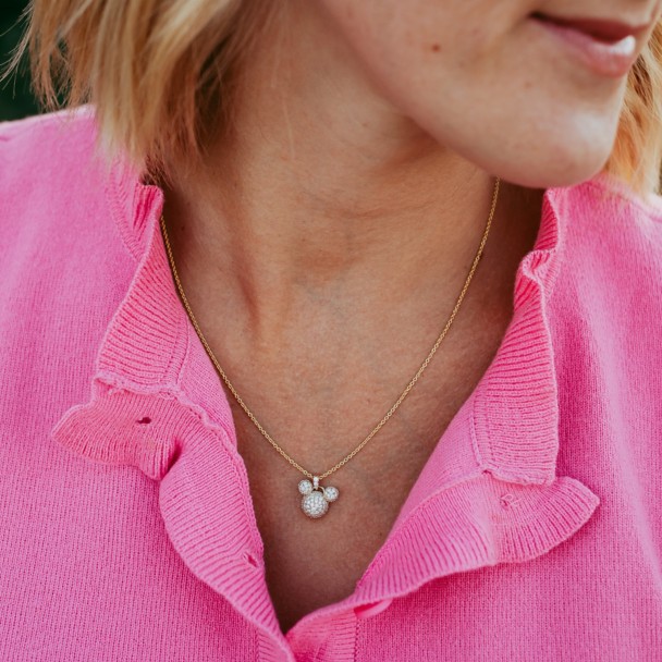 Mickey Mouse Icon Pavé Diamond and Gold Necklace by Rebecca Hook
