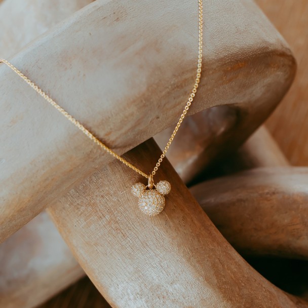 Mickey Mouse Icon Pavé Diamond and Gold Necklace by Rebecca Hook