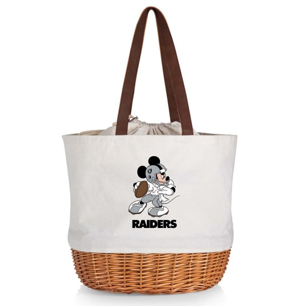 Mickey Mouse x NFL Las Vegas Raiders Coronado Wicker Basket Tote by Picnic Time Mickey Mouse x NFL Las Vegas Raiders Coronado Wicker Basket Tote by Picnic Time