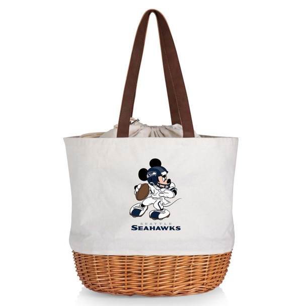 Mickey Mouse x NFL Seattle Seahawks Coronado Wicker Basket Tote by Picnic Time Mickey Mouse x NFL Seattle Seahawks Coronado Wicker Basket Tote by Picnic Time