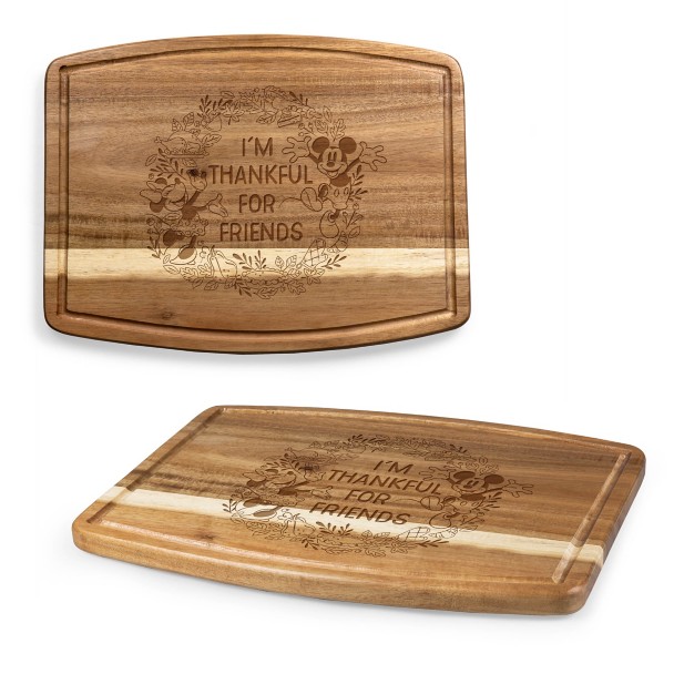 Mickey and Minnie Mouse Thanksgiving Ovale Acacia Wood Cutting Board by Picnic Time